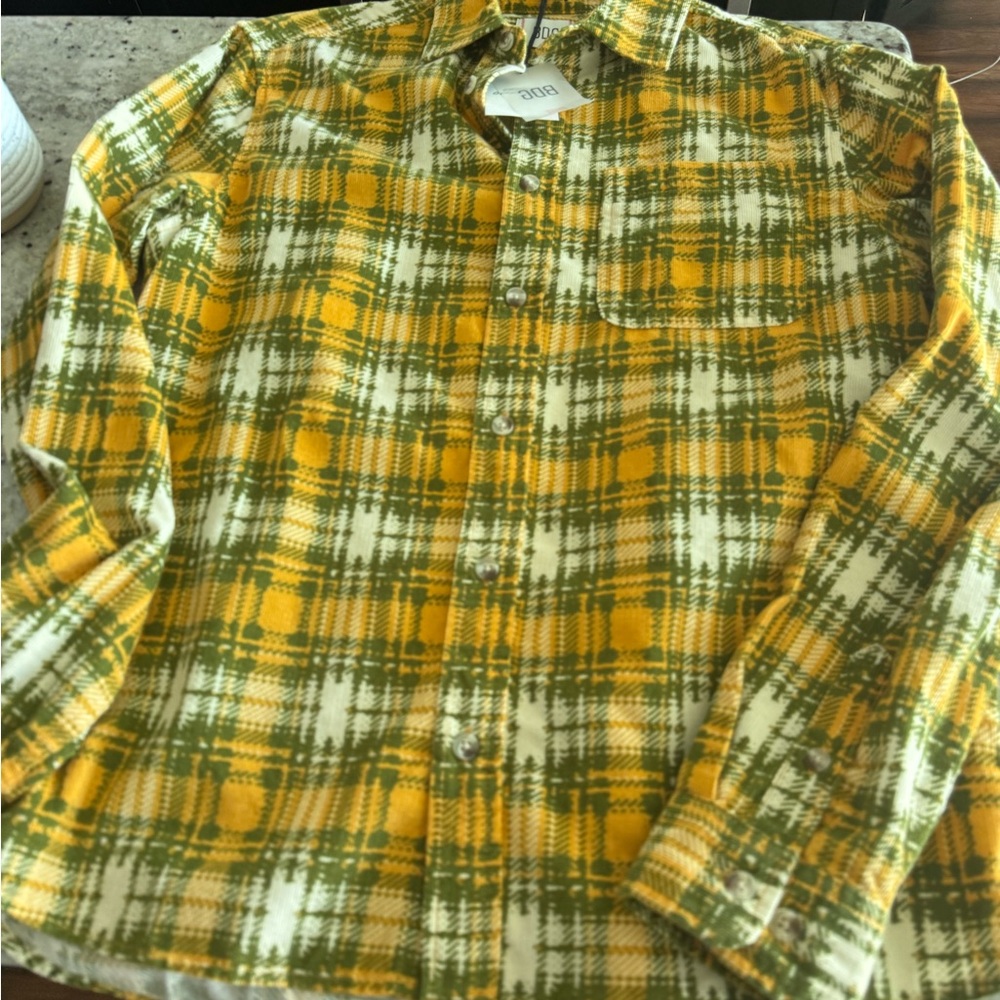 BDG Yellow & Olive Plaid Button-Up Shirt